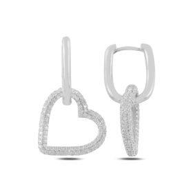 Mistik Silver Sallantılı Zirkon Taşlı Gümüş Kalp Küpe