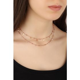 Mistik Silver Sarkık Pullu Taşlı 2’li Gümüş Choker Kolye