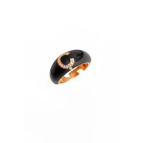 Mistik Silver Siyah Mineli Gümüş Harf Yüzük
