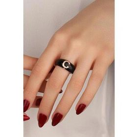 Mistik Silver Siyah Mineli Gümüş Harf Yüzük