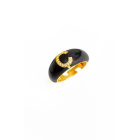 Mistik Silver Siyah Mineli Gümüş Harf Yüzük