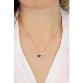 Mistik Silver Siyah Taşlı Kelebekli Halka Gümüş Kolye