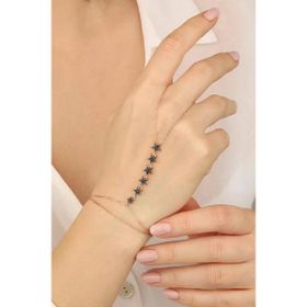 Mistik Silver Siyah Taşlı Sıralı Yıldızlı Gümüş Şahmeran