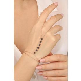 Mistik Silver Siyah Taşlı Sıralı Yıldızlı Gümüş Şahmeran