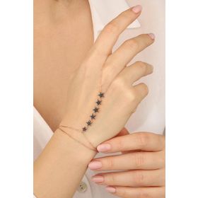 Mistik Silver Siyah Taşlı Sıralı Yıldızlı Gümüş Şahmeran