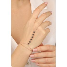Mistik Silver Siyah Taşlı Sıralı Yıldızlı Gümüş Şahmeran