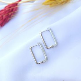 Mistik Silver Taşlı Dikdörtgen Gümüş Küpe