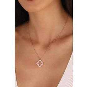 Mistik Silver Taşlı İçi Boş Yonca Gümüş Kolye