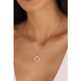 Mistik Silver Taşlı İçi Boş Yonca Gümüş Kolye