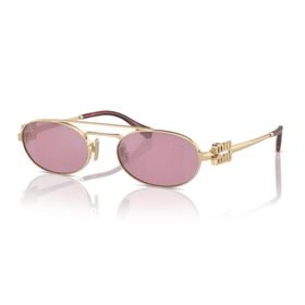 Miu Miu 54ZS ZVN50D 53 Oval Gold Metal Kadın Güneş Gözlüğü