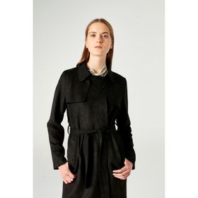 Mizalle 18KGMZL1023003 Siyah Süet Kadın Trençkot