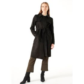 Mizalle 18KGMZL1023003 Siyah Süet Kadın Trençkot