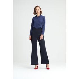 Mizalle 18KGMZL2011002 Lacivert Çizgili Bol Paça Kadın Pantolon