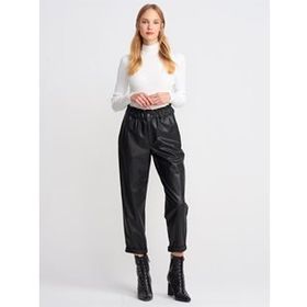 Mizalle 18KGMZL2011025 Siyah Beli Lastikli Duble Paça Kadın Pantolon