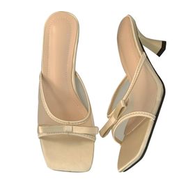 Mnplciea Kitteh Heels Open Köşeli Topuklu Bej Kadın Terlik