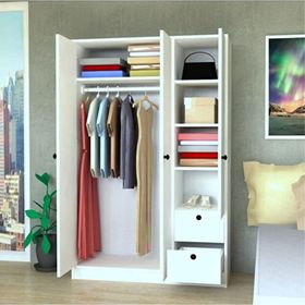 Mobilique 3 Kapaklı 2 Çekmeceli 110 CM Beyaz Gardırop