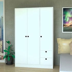 Mobilique 3 Kapaklı 2 Çekmeceli 110 CM Beyaz Gardırop