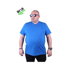 Moc Grande 11170 Büyük Beden Basic Saks Erkek T-shirt