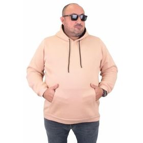Moc Grande 11700 Bej Büyük Beden Basic Kapüşonlu Erkek Sweatshirt