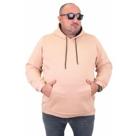 Moc Grande 11700 Bej Büyük Beden Basic Kapüşonlu Erkek Sweatshirt