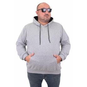 Moc Grande 11700 Gri Melanj Büyük Beden Basic Kapüşonlu Erkek Sweatshirt