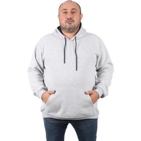 Moc Grande 11700 Gri Melanj Büyük Beden Basic Kapüşonlu Erkek Sweatshirt