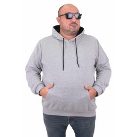 Moc Grande 11700 Gri Melanj Büyük Beden Basic Kapüşonlu Erkek Sweatshirt