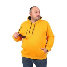 Moc Grande 11700 Hardal Büyük Beden Basic Kapüşonlu Erkek Sweatshirt