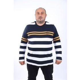 Moc Grande 22145 Bej Uzun Kollu Çizgili Büyük Beden Erkek T-Shirt