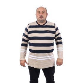 Moc Grande 22145 Bej Uzun Kollu Çizgili Büyük Beden Erkek T-Shirt