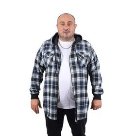 Moc Grande 22203 Mavi Büyük Beden Kapüşonlu Çift Cep Oduncu Erkek Sweatshirt