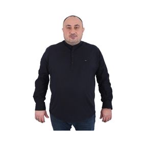 Moc Grande 22313 Siyah Büyük Beden Hakim Yaka Uzun Kol Erkek Gömlek