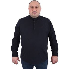 Moc Grande 22313 Siyah Büyük Beden Hakim Yaka Uzun Kol Erkek Gömlek