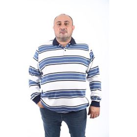 Moc Grande 22405 Indigo Büyük Beden Polo Yaka Erkek Sweatshirt