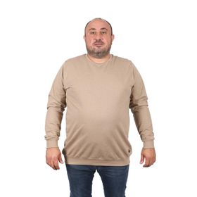 Moc Grande 22703 Bej Büyük Beden Bisiklet Yaka Deri Arma Erkek Sweatshirt