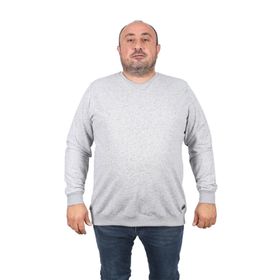 Moc Grande 22703 Gri Büyük Beden Bisiklet Yaka Deri Arma Erkek Sweatshirt