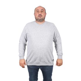 Moc Grande 22703 Gri Büyük Beden Bisiklet Yaka Deri Arma Erkek Sweatshirt
