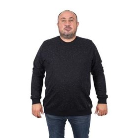 Moc Grande 22703 Siyah Büyük Beden Bisiklet Yaka Deri Arma Erkek Sweatshirt