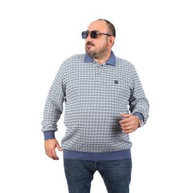 Moc Grande 22714 Indigo Büyük Beden Polo Yaka Erkek Sweatshirt