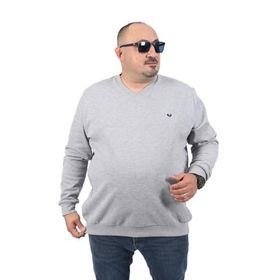 Moc Grande 22720 Double Face Basic V Yaka Gri Melanj Erkek Sweatshirt
