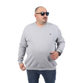 Moc Grande 22720 Double Face Basic V Yaka Gri Melanj Erkek Sweatshirt