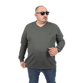Moc Grande 22720 Double Face Basic V Yaka Haki Erkek Sweatshirt