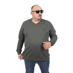 Moc Grande 22720 Double Face Basic V Yaka Haki Erkek Sweatshirt