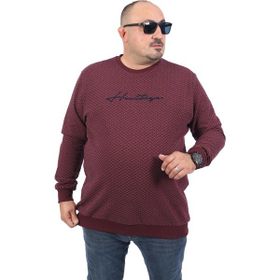 Moc Grande 22725 Bordo Büyük Beden Heritage Baskılı Erkek Sweatshirt