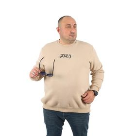 Moc Grande 22732 Bej Büyük Beden Zero Baskılı Erkek Sweatshirt