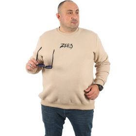 Moc Grande 22732 Bej Büyük Beden Zero Baskılı Erkek Sweatshirt