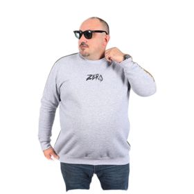 Moc Grande 22732 Gri Melanj Büyük Beden Zero Baskılı Erkek Sweatshirt