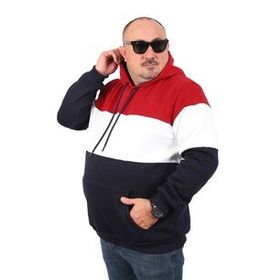 Moc Grande 22736 Bordo Büyük Beden Parçalı Kapüşonlu Erkek Sweatshirt