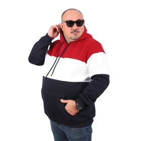 Moc Grande 22736 Bordo Büyük Beden Parçalı Kapüşonlu Erkek Sweatshirt