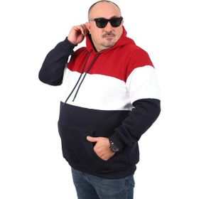 Moc Grande 22736 Bordo Büyük Beden Parçalı Kapüşonlu Erkek Sweatshirt